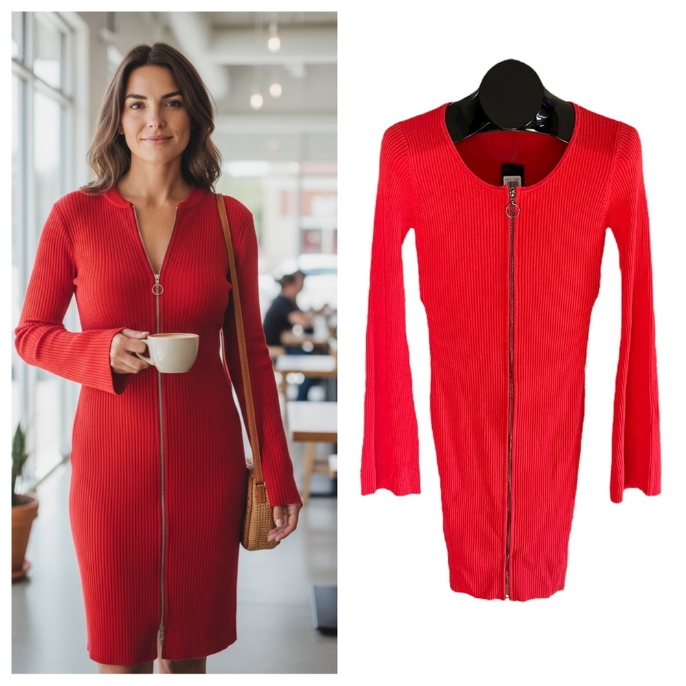 Guess Abigail Zip-Up Bodycon Sweater Dress